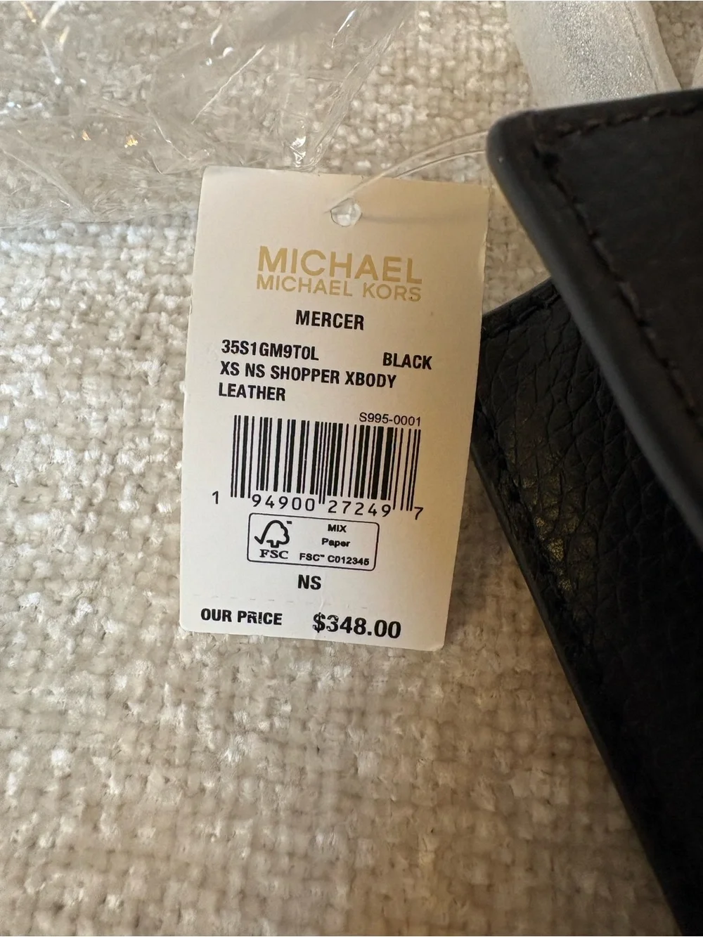 NWT Michael Kors Black Pebble Leather Mercer Extra Small Tote with Gold Logo